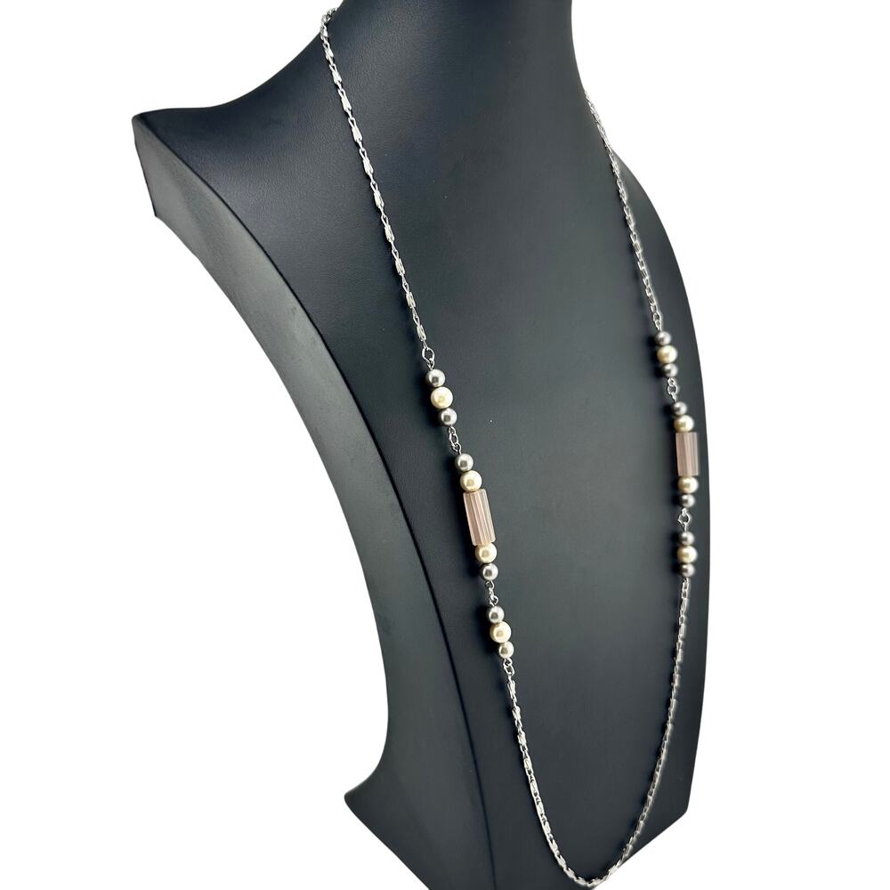Vintage Sarah Coventry Faux Pearl Neutral Colors Beaded Extra Long 36" Necklace